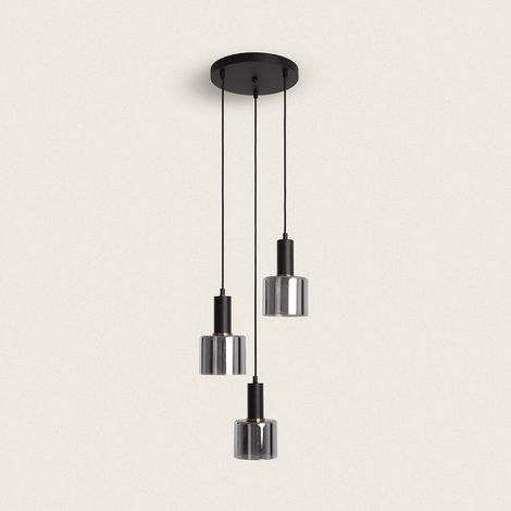 Pendelleuchte Metall und Glas Danae 3 Strahler Rauchgrau