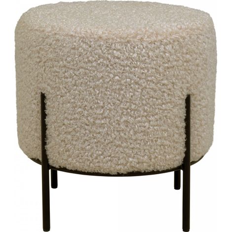 FINTRY - Repose-Pieds Rond Imitation Laine Beige et Pieds Acier (1/4)