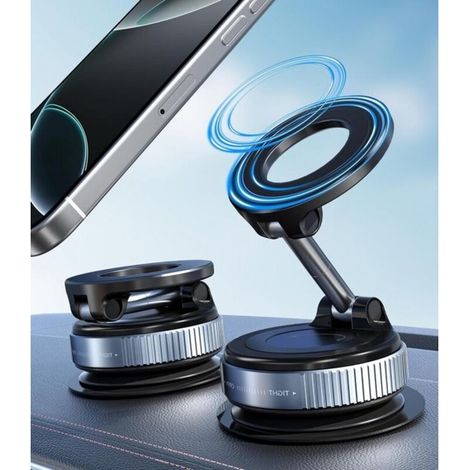 Supporto magnetico per telefono da auto con ventosa - Regolabile a 360° e pieghevole - Nero