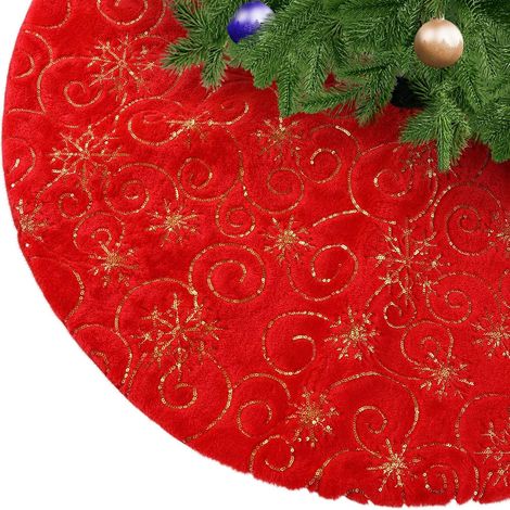Jupe Sapin Noël Peluche 78cm, Flocon Argenté, Blanc, Décoration, Base, Doux, Festif, Noël, Hiver (1/5)