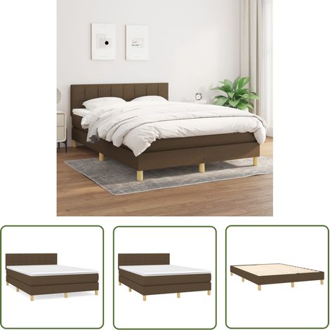 The Living Store Sommier à lattes de lit avec matelas Marron foncé 140x190 cm - Lit Double - Lit Tapissier - Matelas À Ressorts Ensachés - Literie - Chambre À Coucher (1/5)