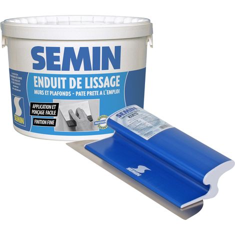 Enduit de lissage en pâte Semin pour murs et plafonds - intérieur - seau de 4 kg et une lame CE 78 pour enduire et lisser - 25 cm