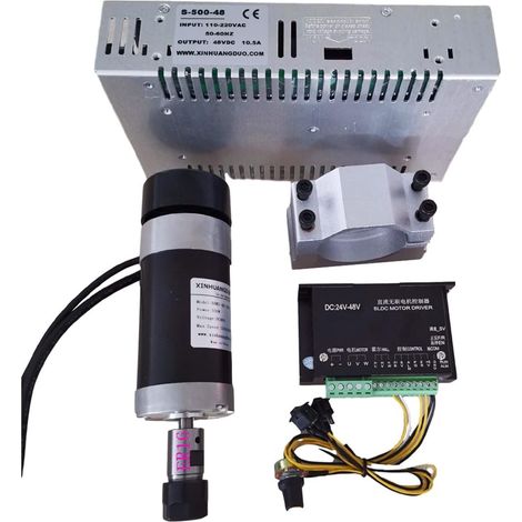 Kit de Moteur de Broche sans balais CNC Broche sans balais 48v 500W ER16 + Pince 57MM avec vis + Pilote de Moteur sans balais 48V + Alimentation 48VDC 10.5A (Color : Package7 ER16, Size : X) (1/5)