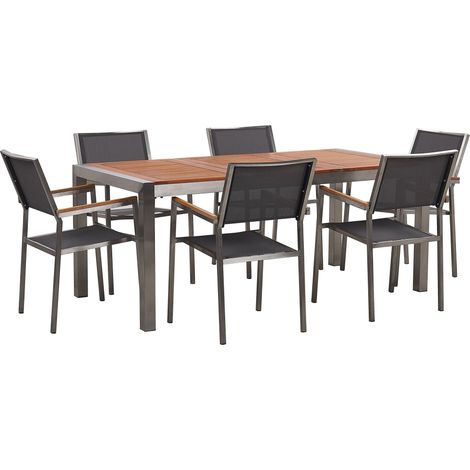 Set Da Giardino Tavolo Con Piano In Legno Di Teak E 6 Sedie Grigie Grosseto (1/5)