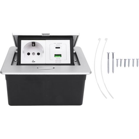 Multiprise encastrée prise à 2 broches Port USB A et C PD20W prise de bureau à charge rapide pour bureau hôtel école argent