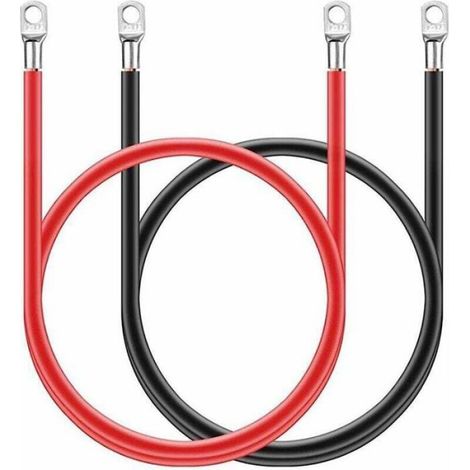 Câble Batterie - 12 V - 5 AWG - 16 mm² - Cuivre Étame - Anneau Rouge et Noir - 50 cm - 2 Pièces (1/4)