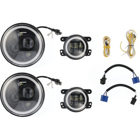 Jeffergarden Halo Phares LED Phares Antibrouillard 4 en 1 Kit Combo Blanc Jaune Double Couleur Fit pour Jeep Wrangler JK 20072018 (1/5)