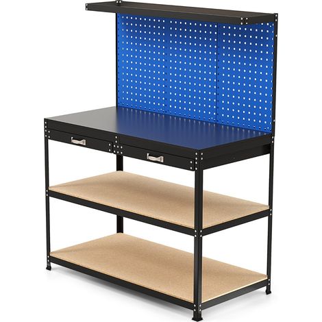 Etabli de bricolage polyvalent 121 x 61 x 156 cm avec 3 panneaux perforés et 24 accessoires en métal bleu marine