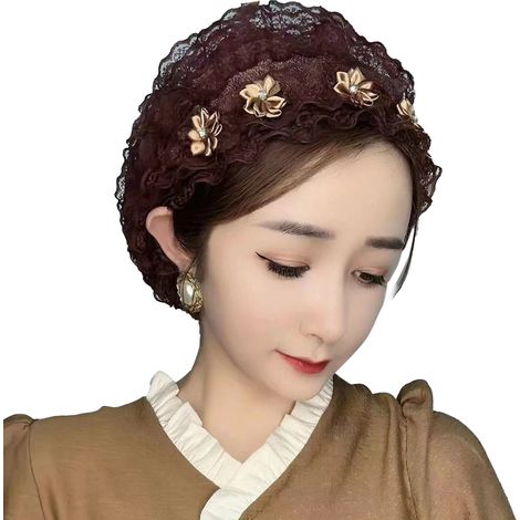 Femme Serre-tête Dentelle Élégant 5 Fleurs Respirant Léger Bonnet Dentelle pour Fête Quotidien Été Fin Vert Kaki Foncé (1/5)