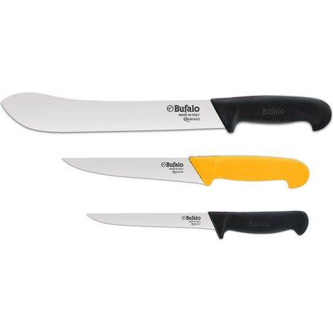 Set Coltelli 3 Pezzi per Scannare Disosso e Scimitarra Bufalo Kit BBQ (1/4)