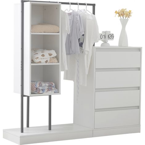 Armoire blanche avec penderie, commode et buffet, ensemble de rangement pour vêtements, dimensions L140 x P40 x H135 cm, meuble de dressing blanc (1/5)