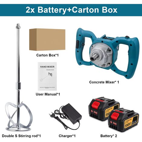 40V mélangeur de béton électrique sans brosse 6 vitesses mélangeur de peinture de plâtre de mortier de ciment sans fil pour makita broche de batterie 18v-2 Battery