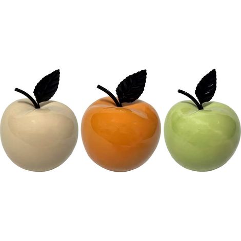 Manzanas decorativas de cerámica multicolor 15 cm set de 3