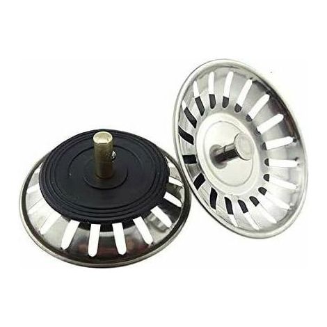 Lot de 2 bouchons de vidange universels 8 cm en acier inoxydable, double couche, pour évier de cuisine et salle de bain (1/5)