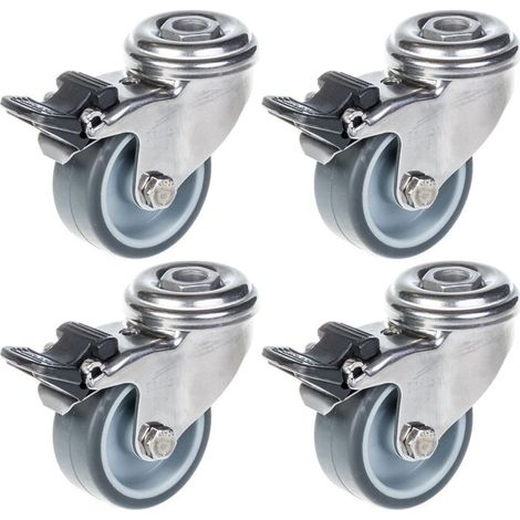 Rollen aus rostfreiem Stahl 50 mm 2" in grauem Gummi - Set von 4