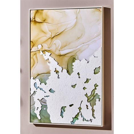 Hochglänzendes abstraktes Ölgemälde mit weiß/grünem Relief mit Rahmen 62 x 92 cm. 62 x 5 x 92 cm (1/3)