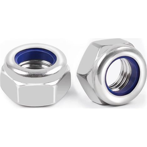 M8 Inox 10 pièces Écrou Nylstop Inox M8, A2 V2A Écrous Autobloquant (DIN 988 / ISO 108110) Ecrous Frein Hexagonal de Blocage en Nylon, Filetage Métrique Standard Frein (1/5)