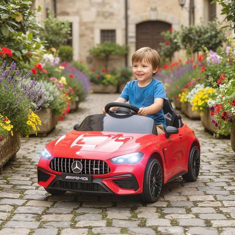 Voiture électrique enfant Mercedes rouge, 12V avec télécommande, phares LED, musique intégrée, pour garçons et filles de 3 à 6 ans