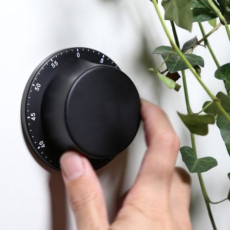 Temporizador de cocina，parte trasera magnética，temporizador de escritorio 100% mecánico，elegante cuerpo de acero inoxidable，negro