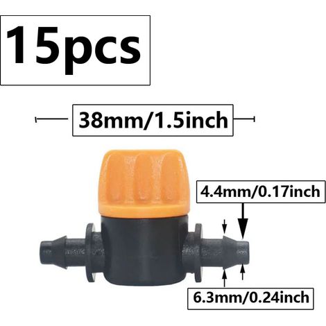 (A - 15 pièces) Raccord de tuyau d'arrosage à embout cannelé 1/4 pouce 4 mm, mini-vanne pour tuyau 4/7 mm, raccords PVC pour système d'irrigation goutte à goutte de jardin (1/5)