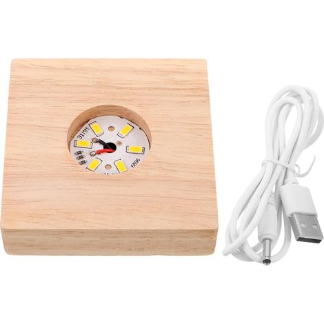 Socle Lumineux LED en Bois Massif Carré 8 Cm, Base Rechargeable Éclairage Chaud Doux, Support D’exposition Stable pour Veilleuse, Boule de Cristal et Objets Décoratifs, Chambre (1/5)