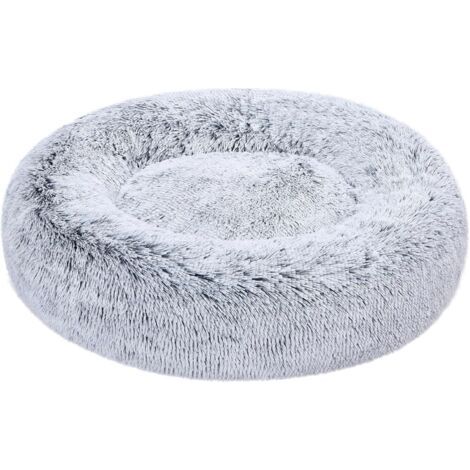 Cuccia per animali domestici rinforzata in pelliccia sintetica, a forma di ciambella morbida, adatta ai cani, lavabile in lavatrice, 70 cm, grigia (1/5)