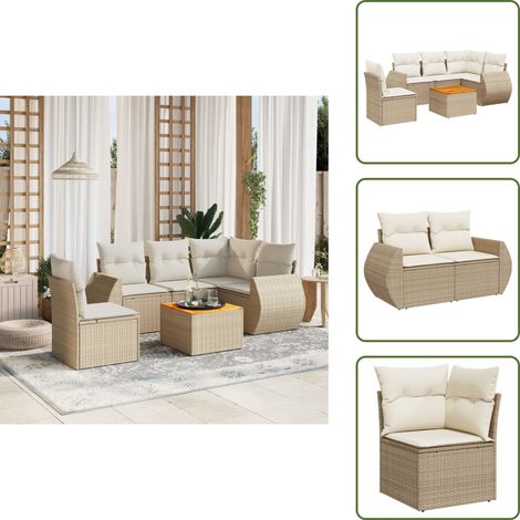 6-tlg. Garten-Sofagarnitur mit Kissen Beige Poly Rattan - Gartensorte - Gartenmöbelset - Esstischgarnitur - Outdoor Möbel - Lounge Set (1/5)