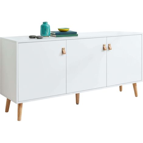 Anzio Aparador de salón con 3 Puertas y Patas de madera de pino 140x68x35 cm Color Blanco mate (1/5)