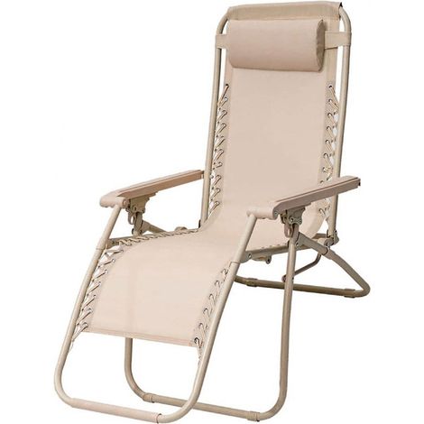 TRADE SHOP - Sedia Sdraio In Textilene Pieghevole Reclinabile Con Poggiatesta Da Giardino Colorata - Beige