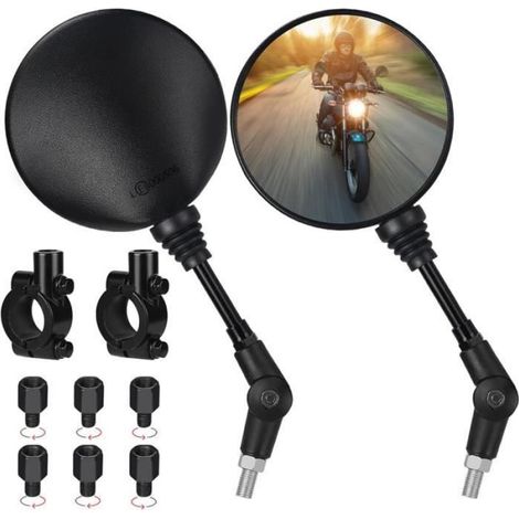 Rétroviseurs Universels Moto - 2 Pièces - Fixation Pince 22 mm - Filetages M10 et M8 - Compatible Moto Scooter Quad Cyclomoteur (1/4)