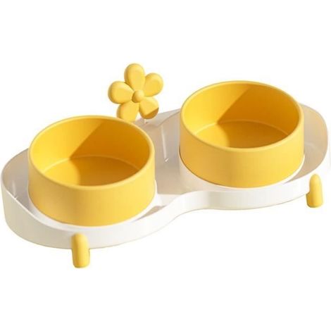 (Rose, Jaune)Gamelles doubles pour chat Rose et Jaune - Céramique - Anti-basculement - Intérieur (1/4)