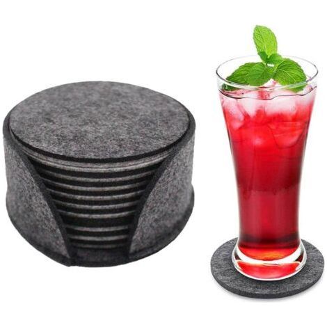 Set of 10 Reversible Gray Felt Coasters with Holder (1/5)