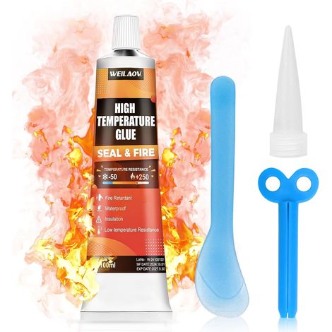 Colle Refractaire Haute Temperature pour Vitre Four, Mastic Refractaire, Silicone Haute Temperature pour Cheminées, Poêles, Boucliers Thermiques, Fours, 100 ML (1/5)