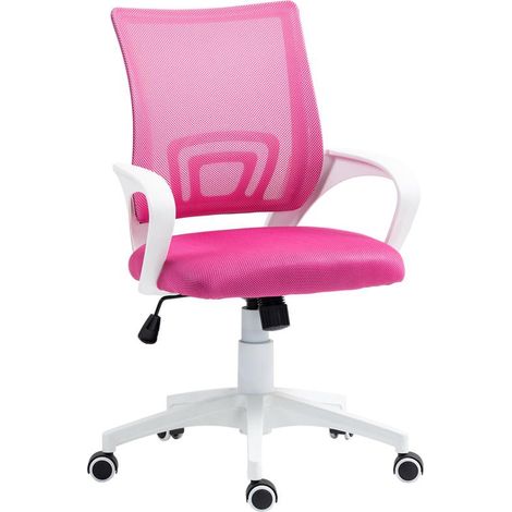 Chaise de bureau rose en maille pivotante avec inclinaison et accoudoirs, capacité 120 kg, tendance ergonomique