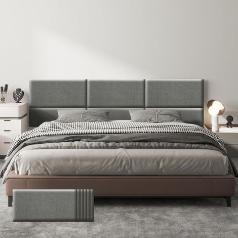 VERCART Lot de 6 panneaux muraux rembourrés autocollants en lin - Tête de lit 3D insonorisée avec mousse - Pour chambre à coucher, salon, bureau - Gris - 60 x 30 cm (1/5)