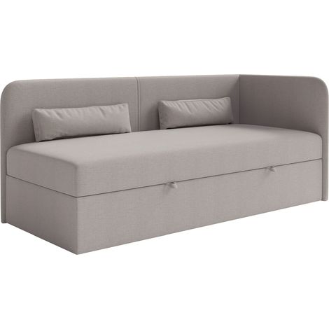 Selsey Calmmo – Jugendbett 90x200 mit Bettkasten, Chenille-Bezug, Kopfteil rechts, Dunkelbeige (1/5)