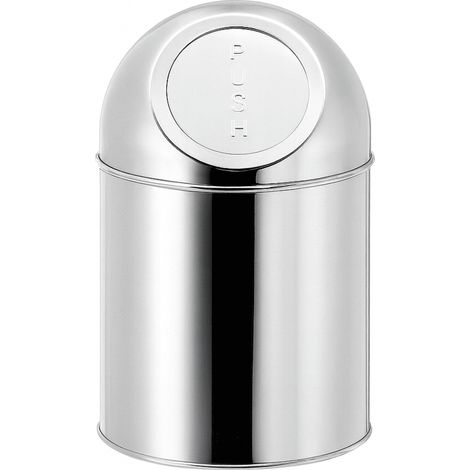 Tischabfalleimer Edelstahl 1L Mini Mülleimer mit Push-Deckel Abfallbehälter kompakt für Küche, Büro, Bad runder Tisch Mülleimer rostfrei spülmaschinengeeignet (1/5)