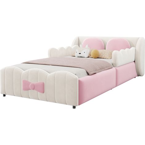 Cama Infantil Individual con Arcón Hidráulico, Cojines y Laterales de Alas 90 x 200 cm, sin Colchón, Beige (1/5)