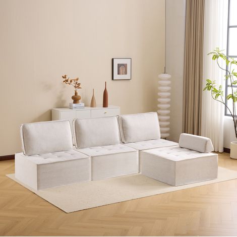 Modulares Relaxsofa beige aus Leinenstoff und Sperrholz für kleine Räume (1/5)