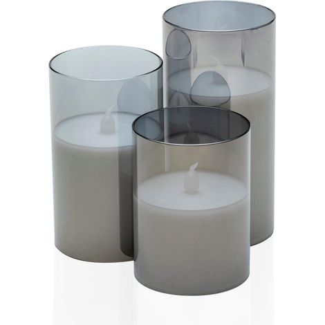 480.26 48026 Classy Smokey Candle kit de 3 Bougies LED Cire véritable avec Flamme vacillante en Verre Anthracite/Blanc Plast./Miroir (1/5)