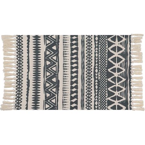 Tapis bohème en coton à franges, tapis tissé à la main, lavable en machine, style marocain, idéal pour la cuisine et la décoration. (1/5)
