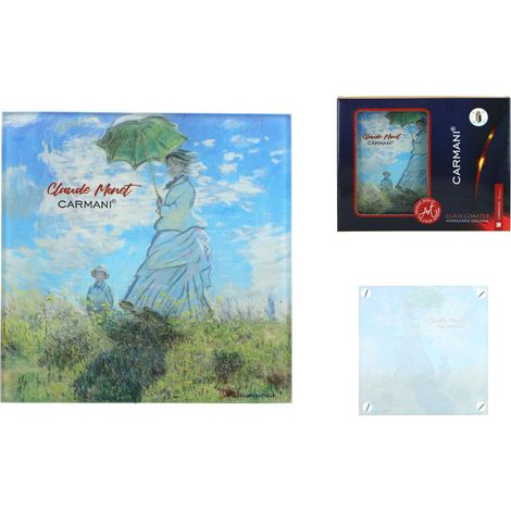 Carmani, posavasos de cristal de aprox. 13x13 cm - Claude Monet/Mujer con sombrilla (1/2)