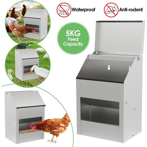 5 kg Mangiatoia automatica per polli da in acciaio zincato con coperchio in acciaio inossidabile per pollame
