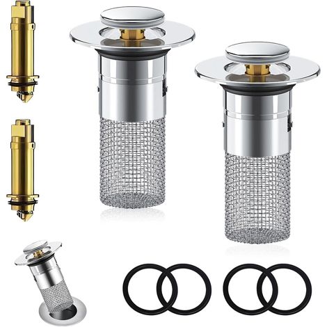 2 Pièces Bonde de lavabo, Pop-up, Filtre à cheveux, Acier inoxydable, Salle de bain Cuisine
