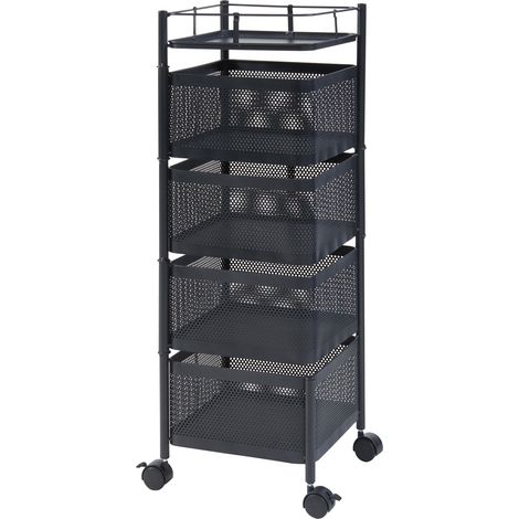 Carrello di servizio carrello da cucina/soggiorno unità di stoccaggio a 4 ripiani acciaio 80 x 27 x 27 cm nero 030009254