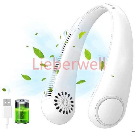 Ventilateur de Cou USB Portable 3 Vitesse Réglable , Silencieux 4800mAh Rechargeable Voyage , Blanc (1/5)