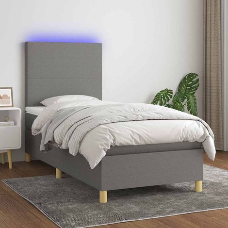 Cama box spring colchón y luces LED tela gris oscuro 90x190 cm (1/5)