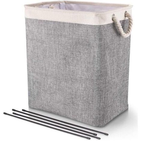 QORVA-Grand Panier à Linge 50 x 41 x 31 cm , Sac à Linge Pliable avec Poignées en Corde Poubelle de Rangement Adaptée à la Chambre à Coucher la Buanderie Salle de Bain Beige+Gris