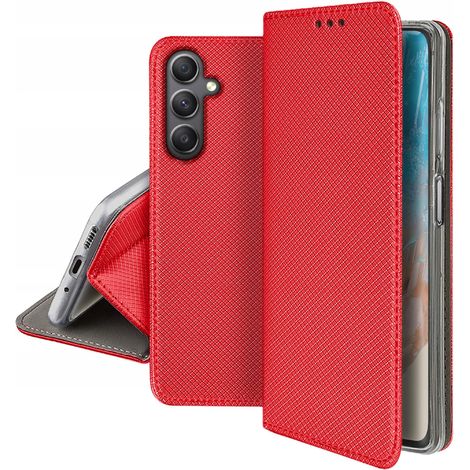 Custodia a libro magnetica intelligente Samsung Galaxy M35 5G, colore rosso + vetro (1/5)