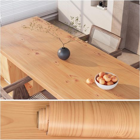 Papier Peint Effet Bois Beige Jaune Papier Adhesif pour Meuble Bois Sticker Meuble Adhésif Chambre Armoire Papier Peint pour Porte Salle de Bain Vinyle Adhesif Cuisine Imperméable 40cm×300cm (1/5)